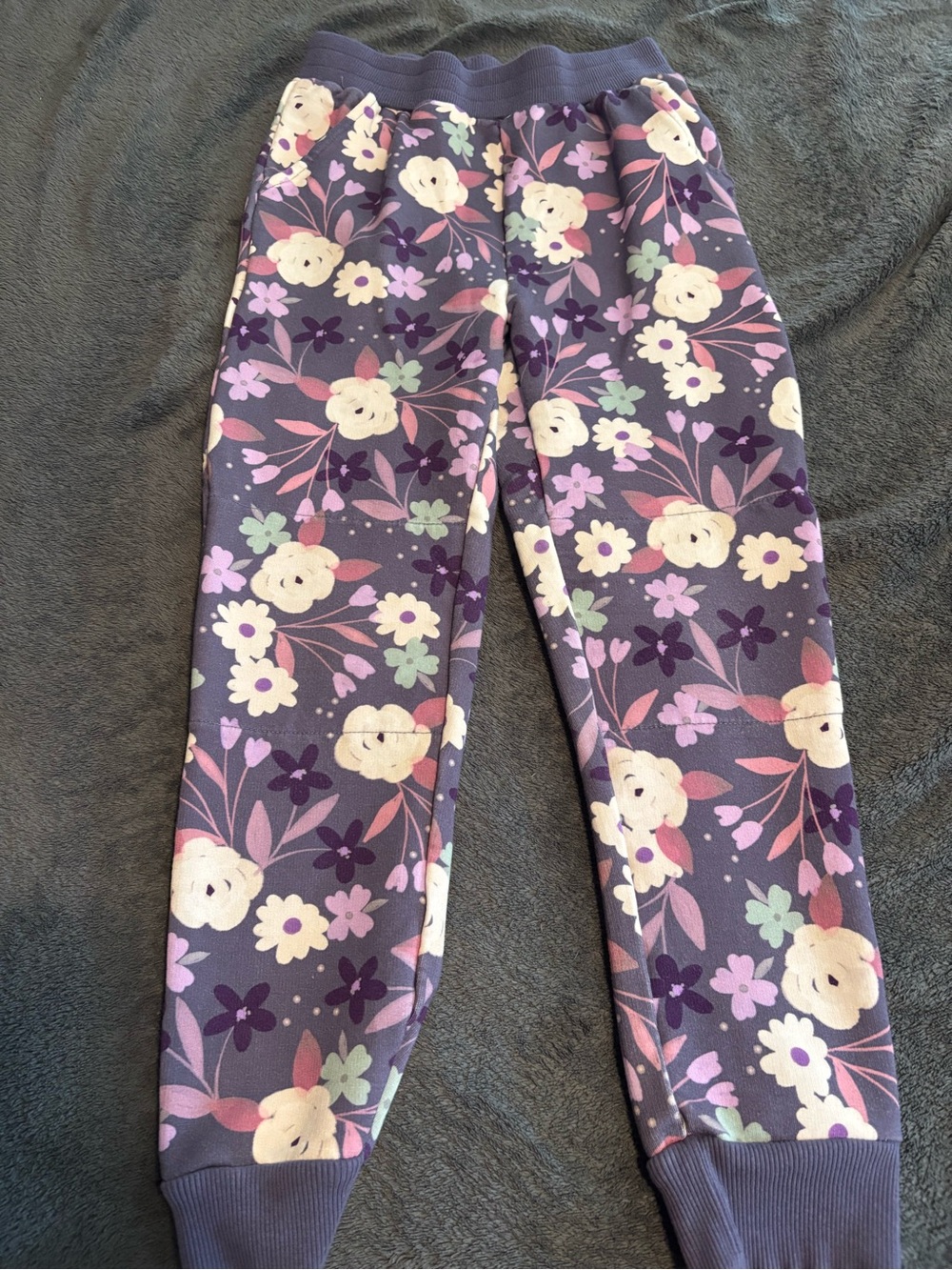 Little Sleepies Purple Floral Joggers with Cream & Pink Blooms